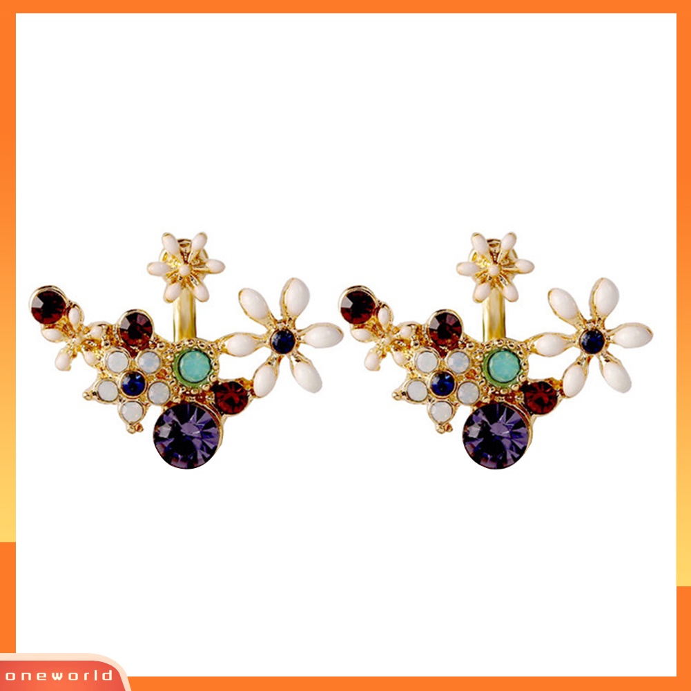 [WOD] Fashion Manis Warna-Warni Berlian Imitasi Bunga Pejantan Anting Wanita Lady Perhiasan Hadiah