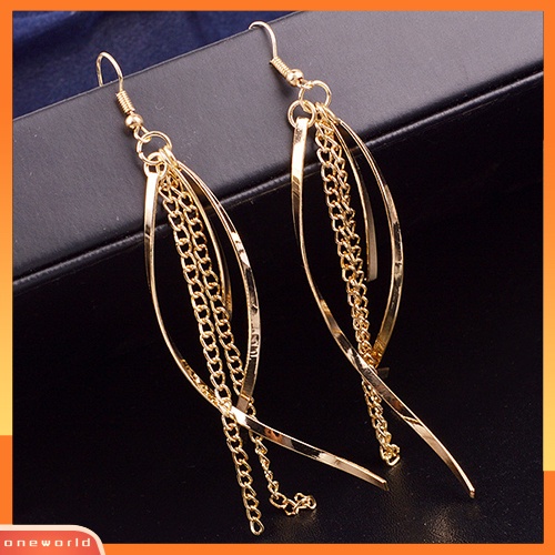 [WOD] Wanita Vintage Elegan Alloy Panjang Jumbai Rantai Drop Hook Menjuntai Anting Perhiasan