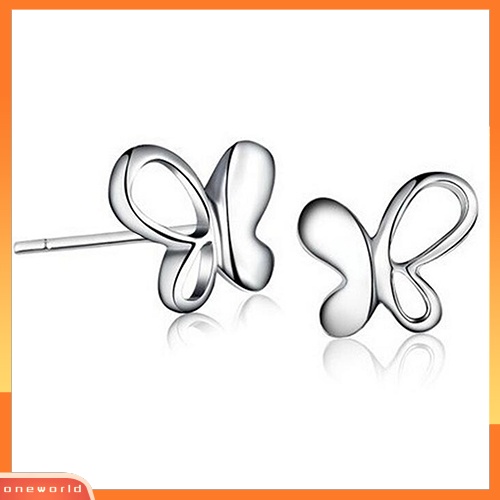 [WOD] Fashion Elegan Kupu-Kupu Perak Disepuh Ear Studs Earrings Hadiah Perhiasan Wanita