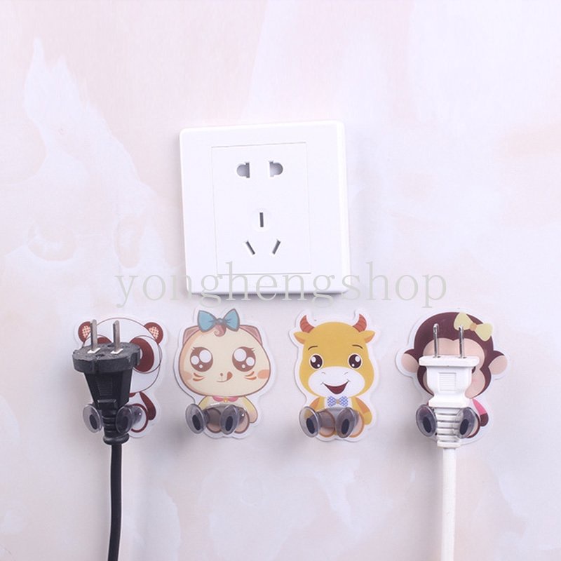 Lucu Kartun Hewan Colokan Listrik Kait Socket Holder Bebas Pukulan Kabel Holder Kabel Listrik Dinding Kait Gantungan Rumah Rak Penyimpanan Dapur