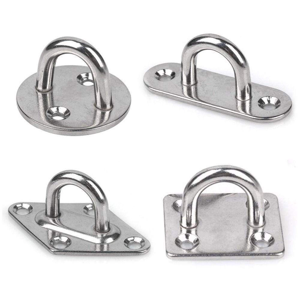 AUGUSTINA 6mm Plat Mata 4Pcs Gantungan Oblong Plat Mata Memperbaiki Gesper Oval Pintu Gesper Staple Ring Mount Hook Marine Hardware Rigging Sekrup Desain Berbentuk U