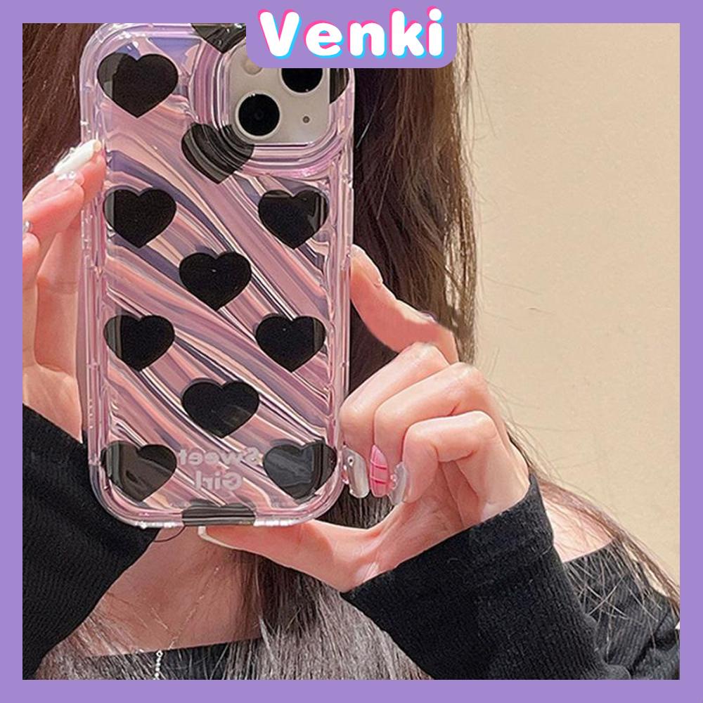 VENKI - iPhone Case untuk iPhone 11 Laser Reflektif Bening Ponsel Case TPU Lembut Shockproof Airbag Case Sederhana Hitam Hati Kompatibel dengan iPhone 14 13 Pro Max 12 Pro Max XR XR 7 8Plus