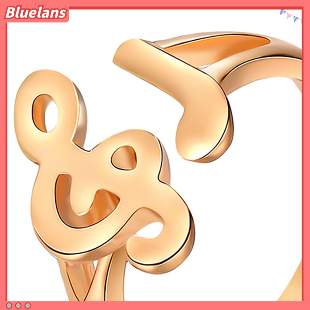 [BLS] 2pcs Cincin Terbuka Electroplating Diproses Desain Pembukaan Berlubang Tahan Tarnish Briliant Finishing Jari Perhiasan Alloy Musik Note Adjustable Cincin Pakaian Pesta