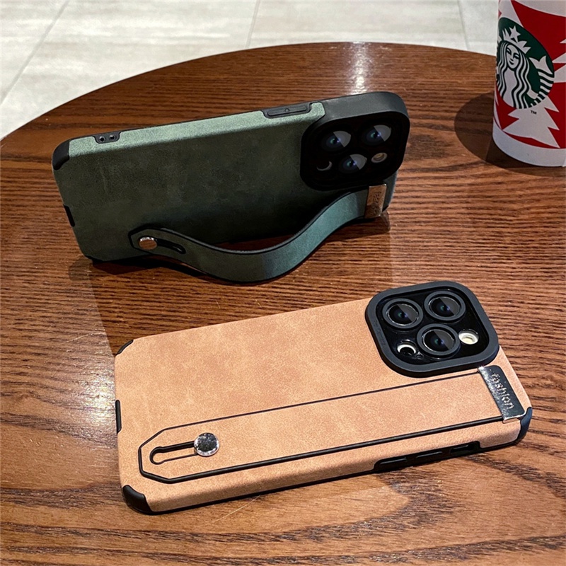 IPHONE Gelang Tangan Kulit Suede Untuk Iphone11 12 13 14 Pro Max7 8 14 plus X XS MAX XR Stand Phone Case Silikon Lembut Shockproof Cover