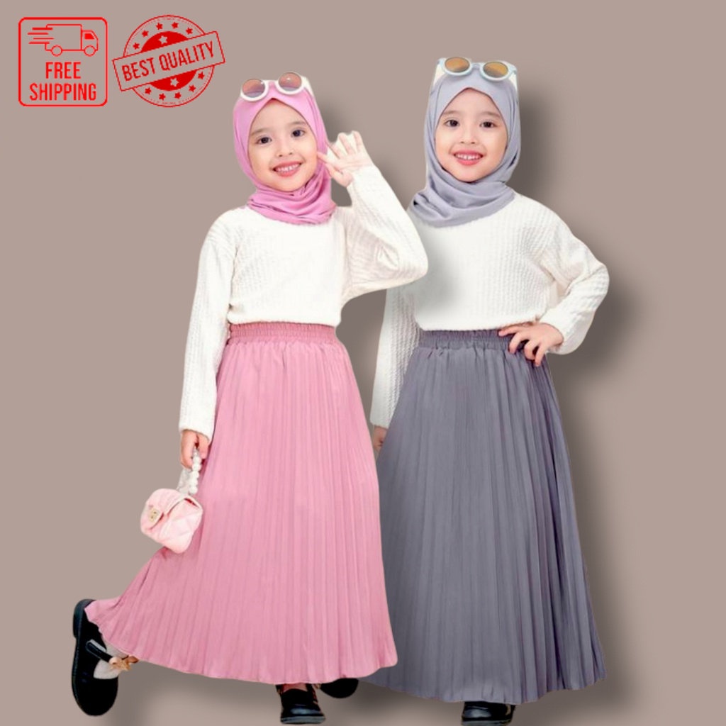 PROMO Rok anak perempuan / rok plisket polos usia 7 8 9 tahun