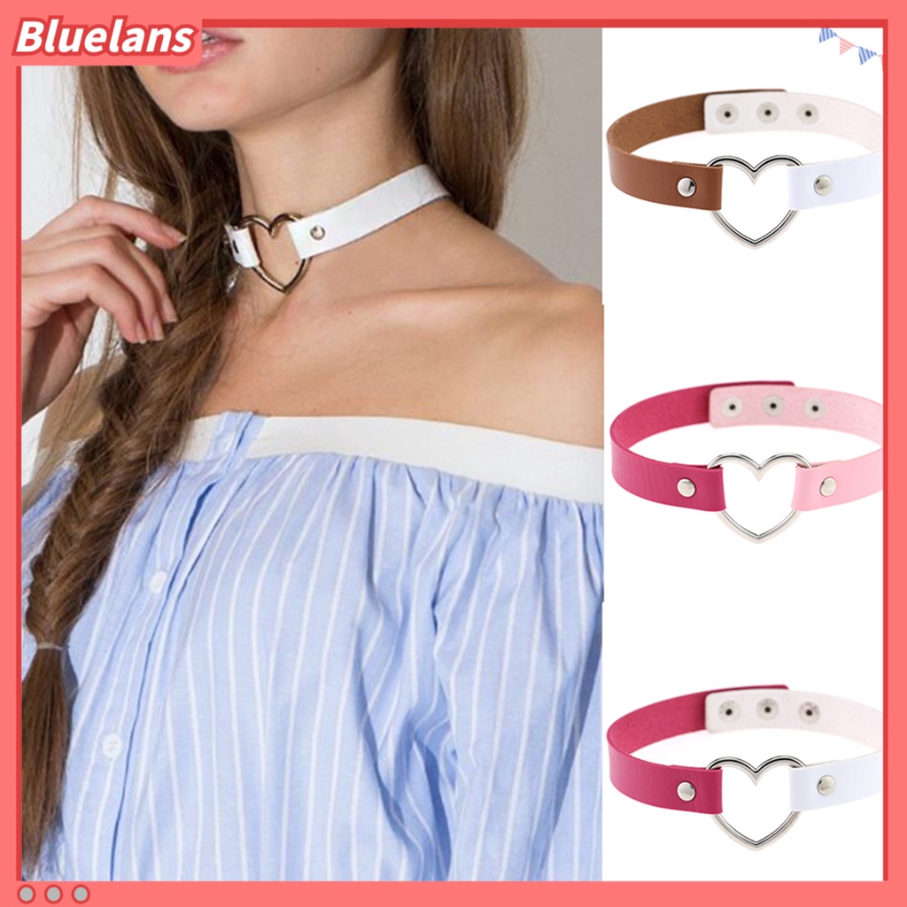 [BLS] Kalung Pendek Adjustable Gaya Punk Faux Leather Heart Unisex Collar Choker Untuk Pesta Bar
