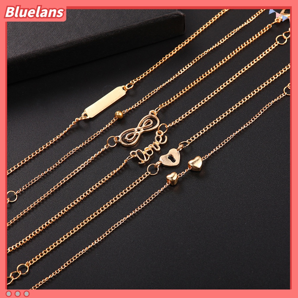 [BLS] 6pcs/set Wanita 8cinta Hati Gelang Kaki Pesona Kaki Rantai Gelang Pesta Perhiasan Hadiah