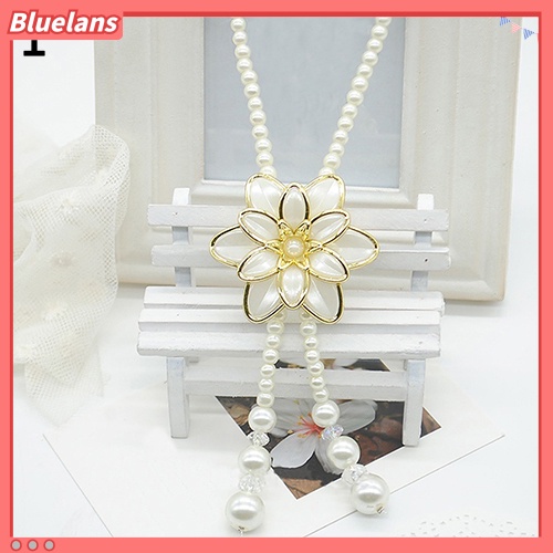 [BLS] Perhiasan Fashion Wanita Liontin Bunga Jumbai Mutiara Imitasi Kalung Sweater Rantai