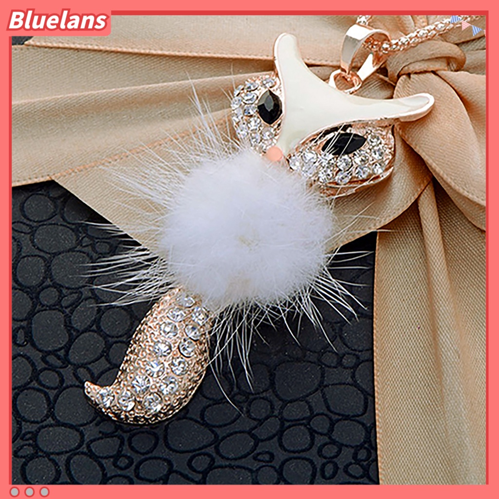 [BLS] Berlian Imitasi Wanita Bulu Imitasi Lucu Rubah Liontin Sweater Panjang Kalung Perhiasan