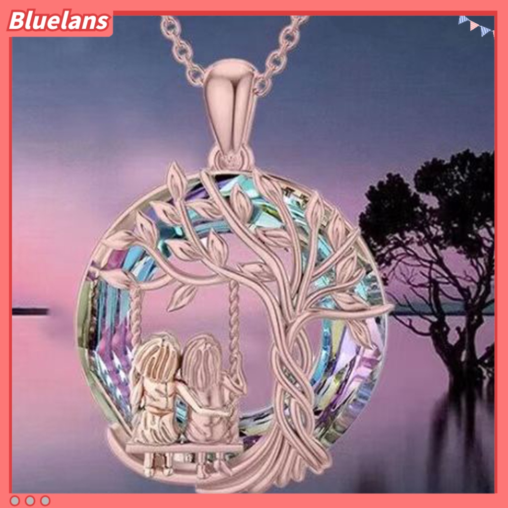 [BLS] Wanita Kalung Bulat Gadis Bestie Liontin Polychromatic Hollow Geometris Kilau Terang Dekorasi Hadiah Ulang Tahun Pohon Kehidupan Pesona Kalung Perhiasan Aksesori Untuk Istri