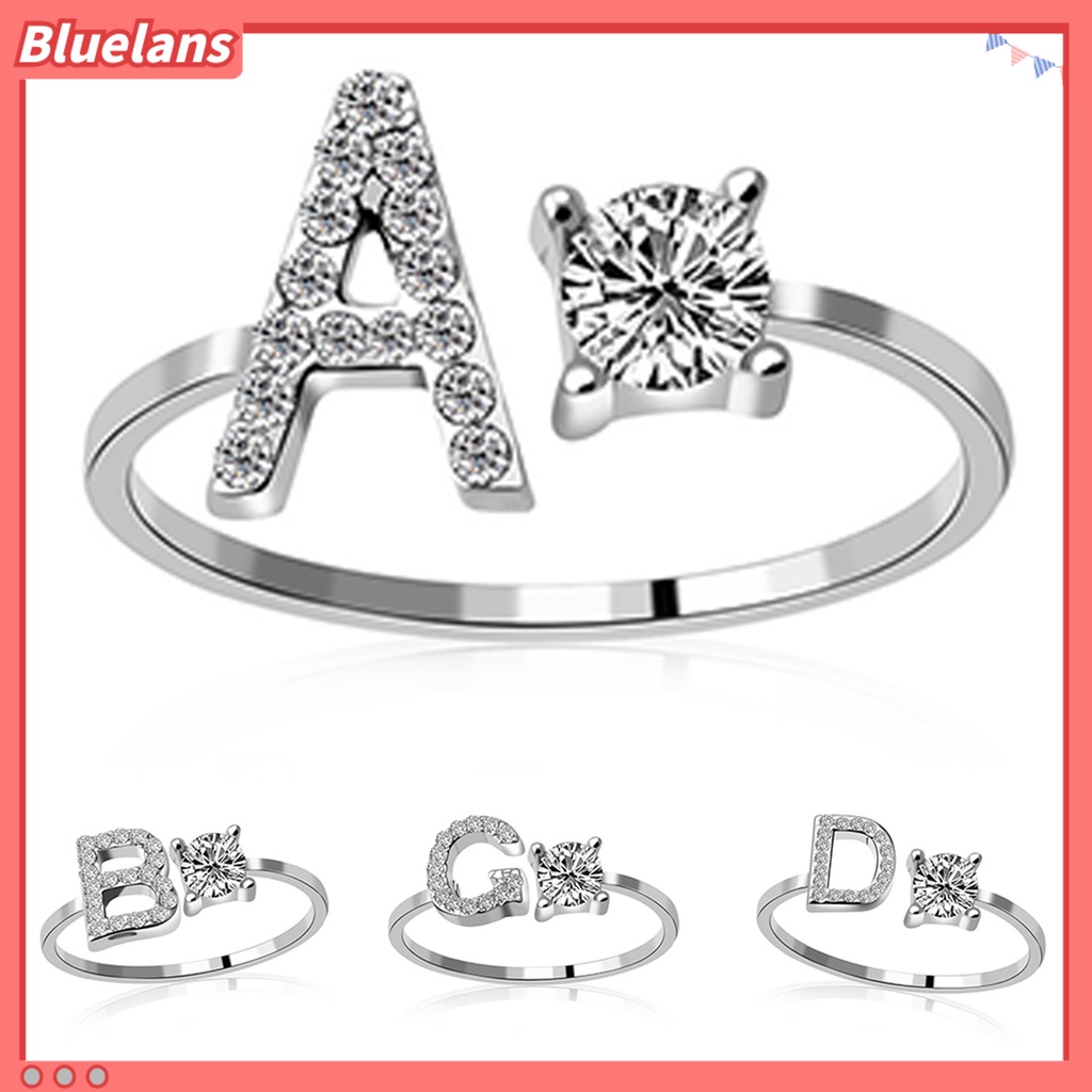 [BLS] Cincin Terbuka Indah Adjustable Warna Silver Adjustable Huruf Alfabet Perhiasan Wanita Untuk Pesta