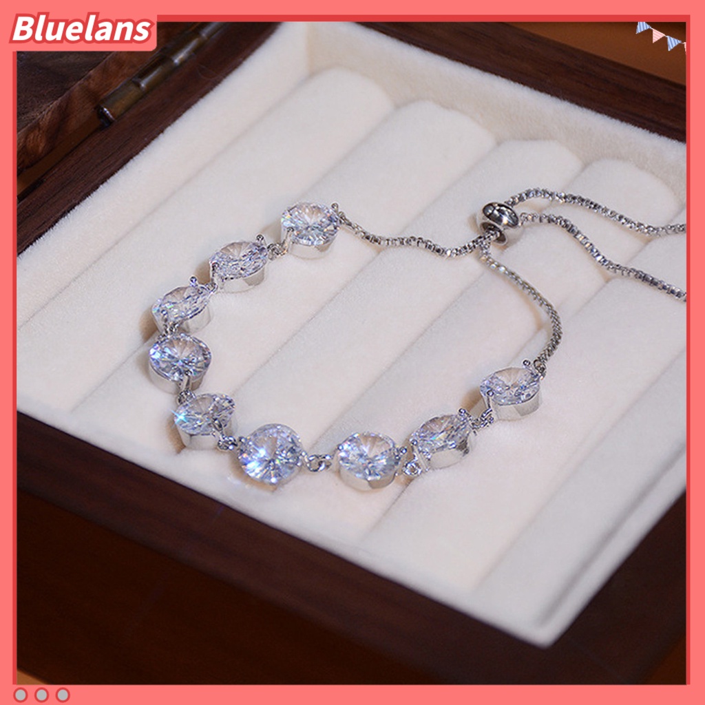 [BLS] Liontin Gelang Berlian Imitasi Hias Manik-Manik Adjustable Warna Perak Fashion Besar Bling Cubic Zirconia Rantai Tangan Aksesori Perhiasan