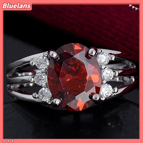 [BLS] Fashion Wanita Perhiasan Berlapis Perak Merah Cubic Zirconia Indah Jari Cincin