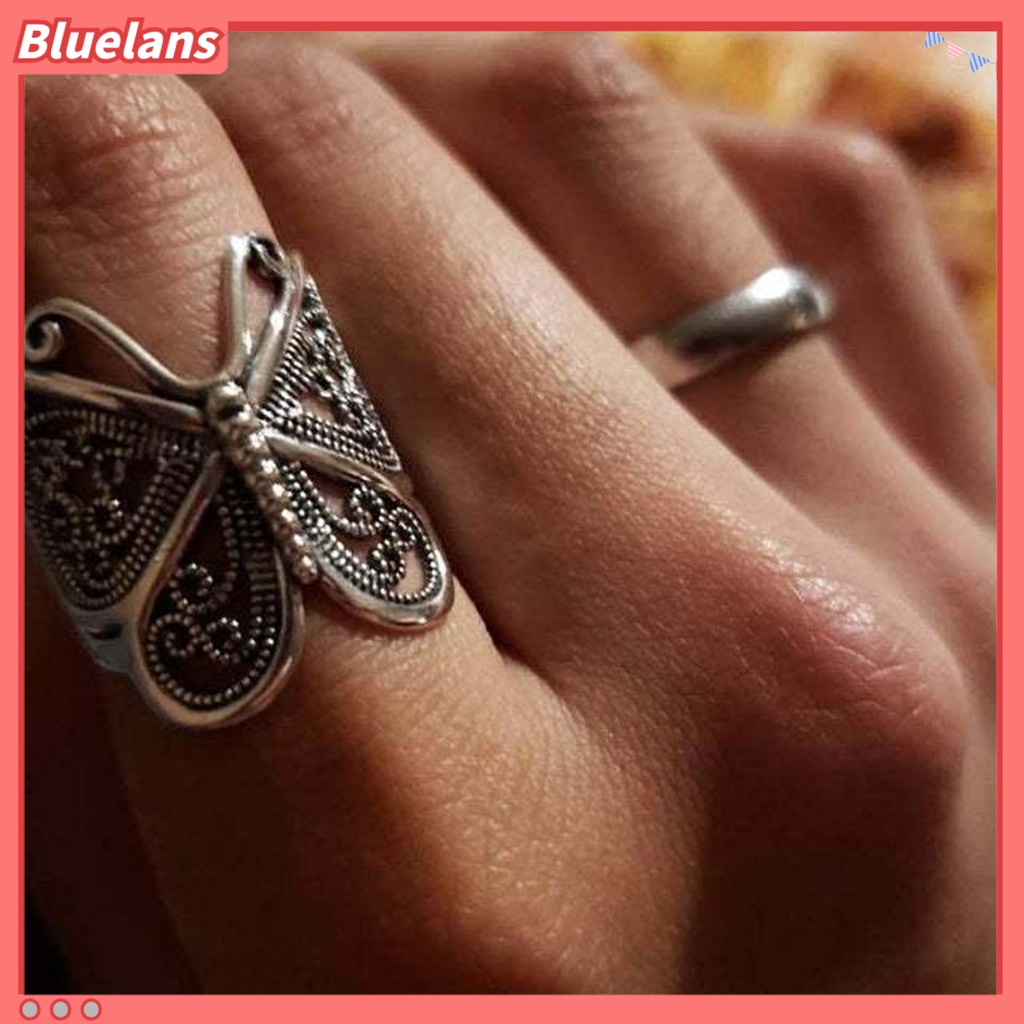 [BLS] Wanita Cincin Ukir Elegan Hypoallergenic Warna Emas Perak Retro Kupu-Kupu Jari Cincin Perhiasan Fashion