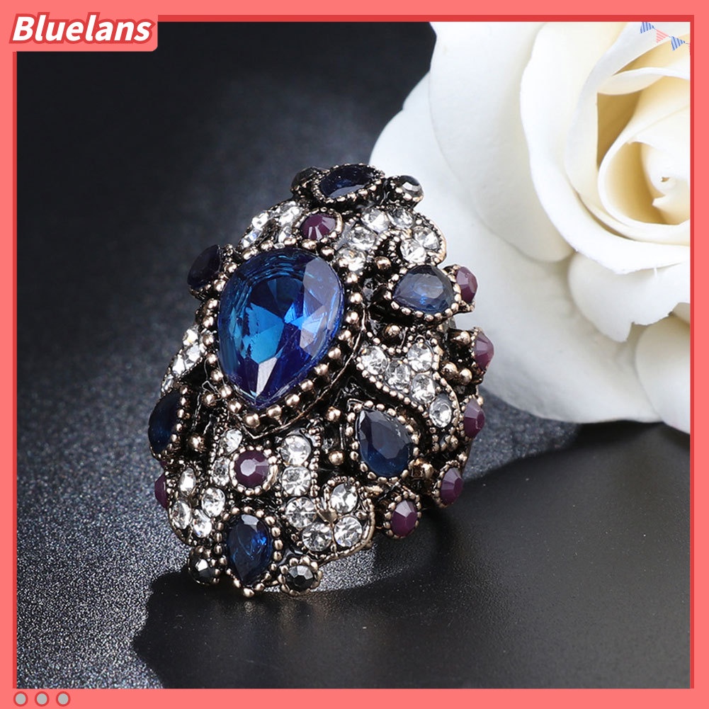 [BLS] Fashion Berlian Imitasi Mengkilap Punk Wanita Jari Cincin Pernyataan Perhiasan Hadiah Pesta