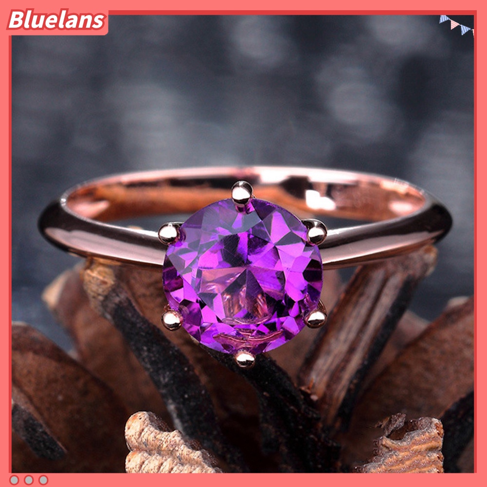 [BLS] Wanita Faux Amethyst Ruby Bertatahkan Jari Cincin Pernikahan Pertunangan Perhiasan Hadiah