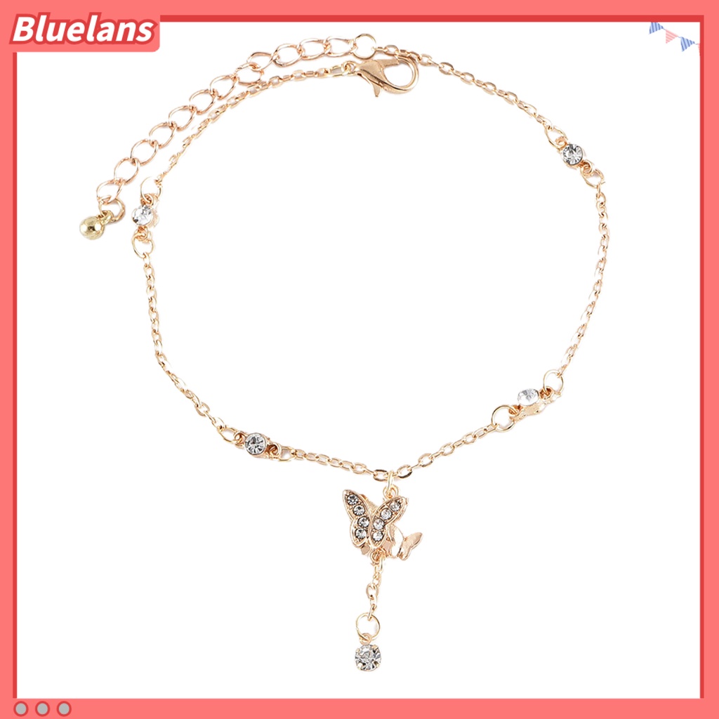 [BLS] Wanita All-match Kecil Kupu-Kupu Hati Berlapis Ganda Gelang Kaki Perhiasan