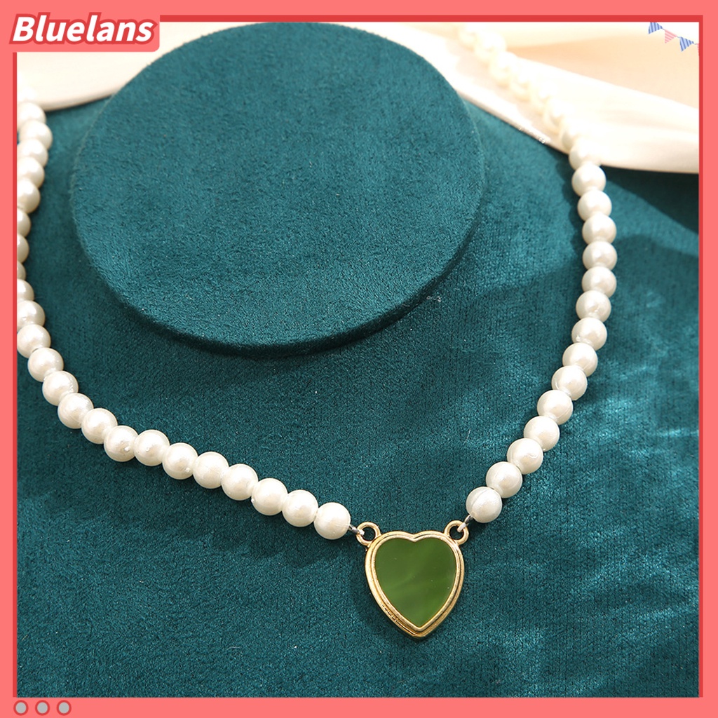 [BLS] Wanita Kalung Cinta Liontin Hati Gloss Tinggi Tidak Luntur Pengerjaan Indah Menghias Aksesori Vintage Imitasi Mutiara Choker Necklace Untuk Pernikahan