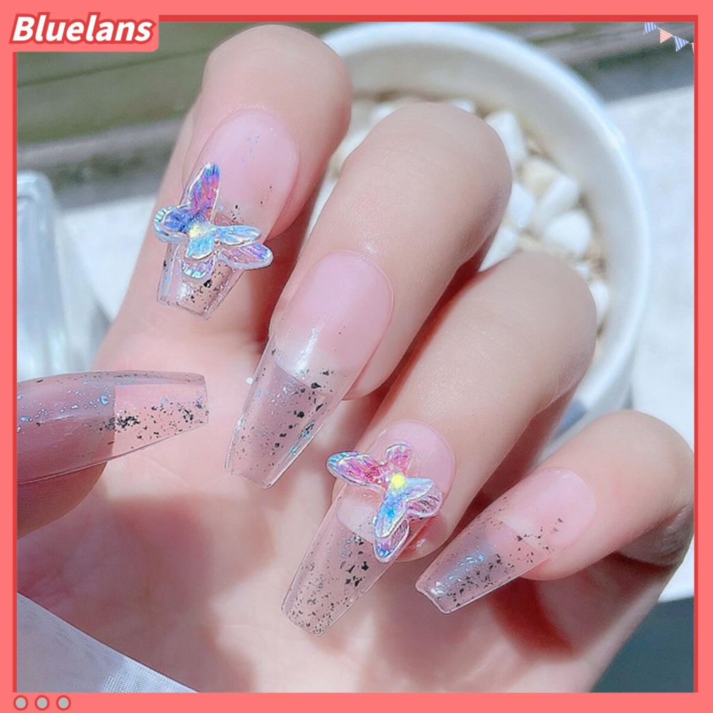 [BLM] 8pcs Nail Rhinestone Indah DIY Ornamen Kuku Kupu-Kupu Lapisan Ganda Ringan Untuk Wanita