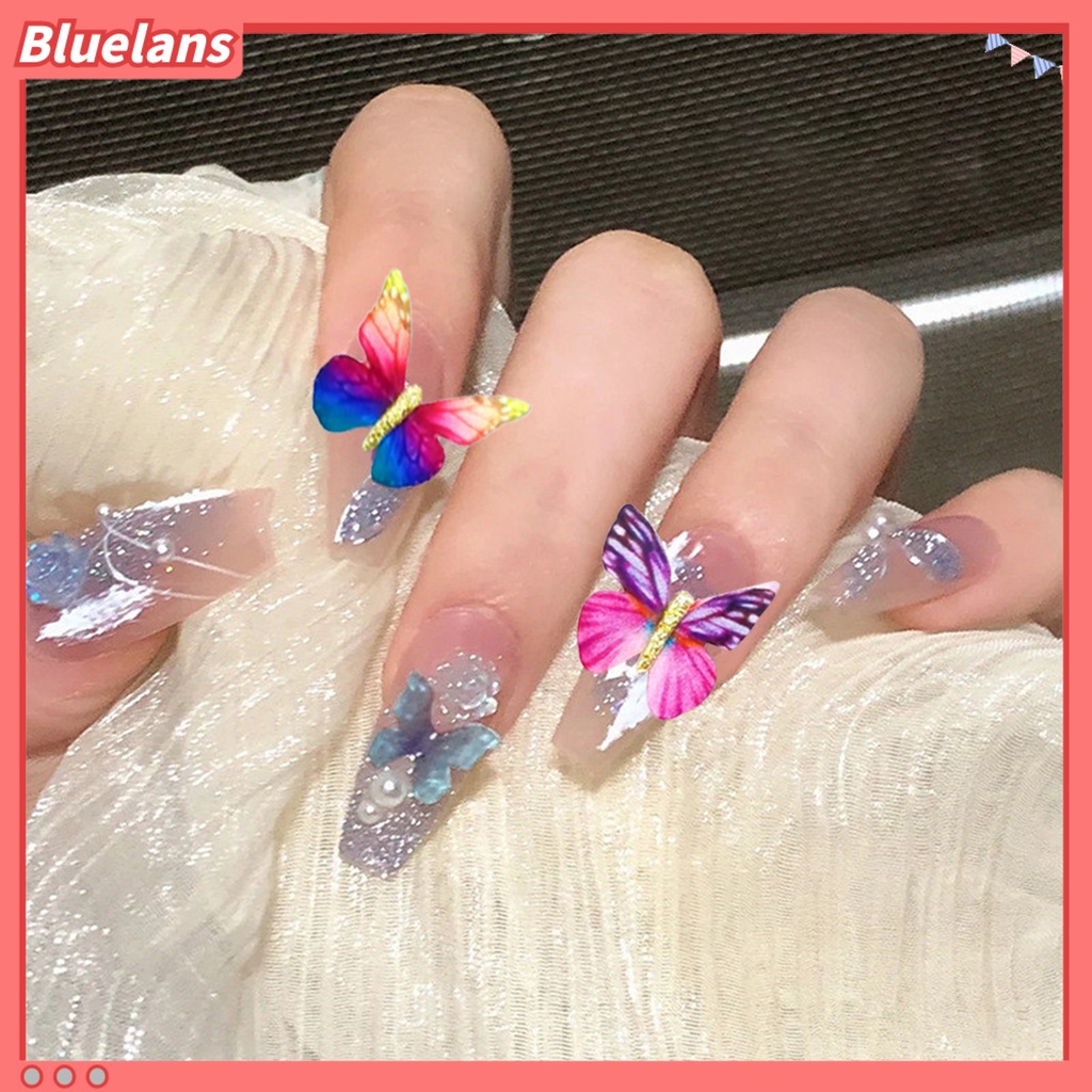 [BLM] 6pcs Hiasan Kuku Realistis Tampil Dapat Dilepas Warna Vibrant Mempesona Efek Visual Mudah Diterapkan Warna-Warni Hidup 3D Kupu-Kupu Nail Art Dekorasi Perlengkapan Kuku