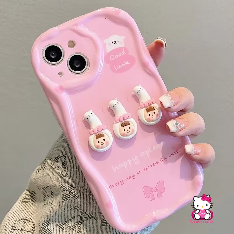 Casing Tpu Lembut 3D Wavy Curved Edge Kompatibel Untuk iPhone XR XS X Max 7Plus 7 6 8 6s Plus 11 12 13 14 Pro Max SE 2020 Kartun 3D Mainan Imut Lucu Alpaca Girl Cover