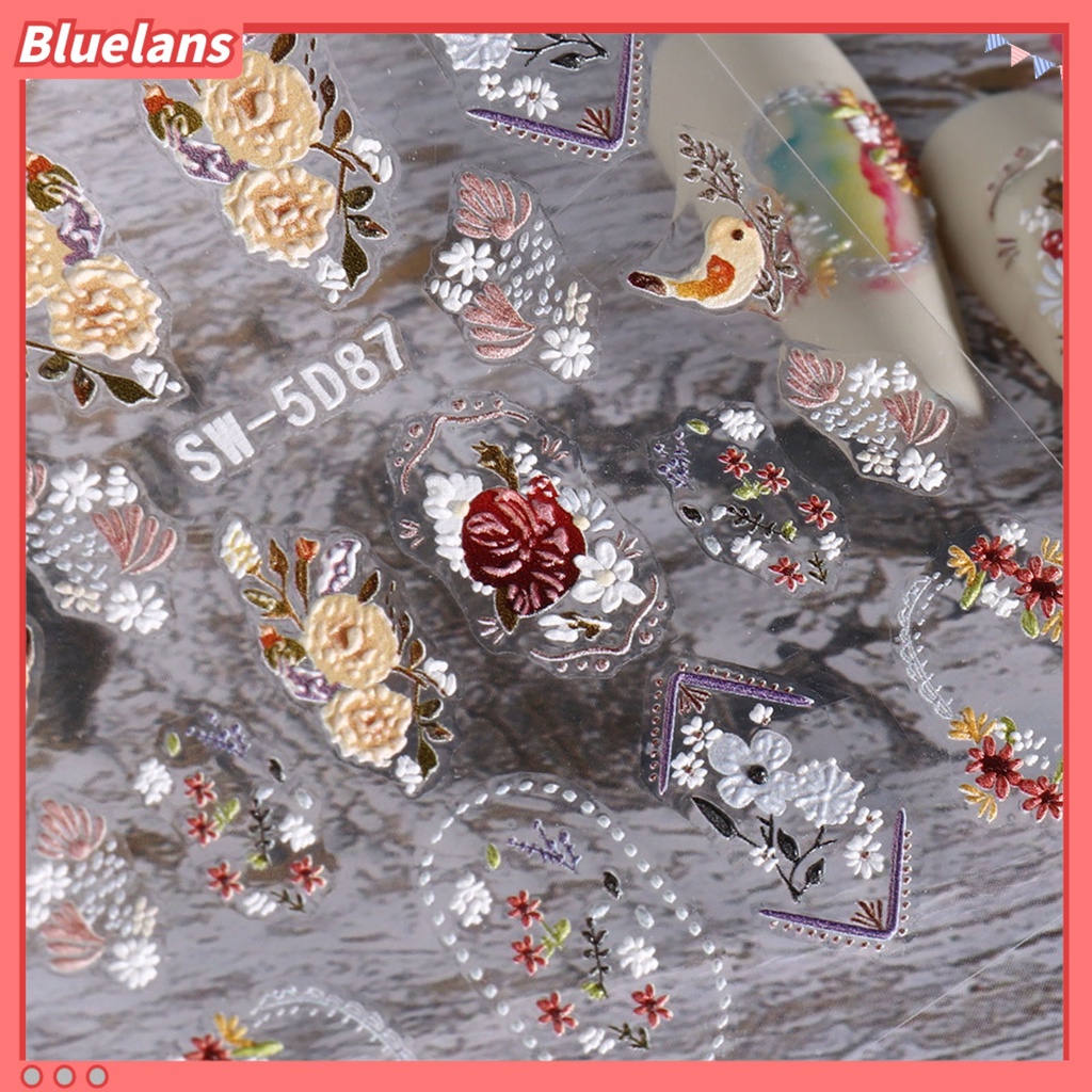 [BLM] 1lembar Stiker Kuku Mudah Tempel Dapat Dilepas Vintage Renda Bunga Desain DIY Banyak Gaya Timbul Slider 5D Nail Decal Nail Salon Aksesoris