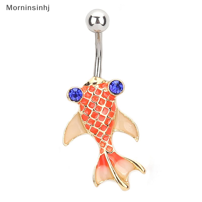 Mornin Musim Panas Merah Kecil Ikan Mas Cincin Perut Stainless Steel Kristal Pusar Cincin Perhiasan Tubuh Untuk Wanita Belly Ring id