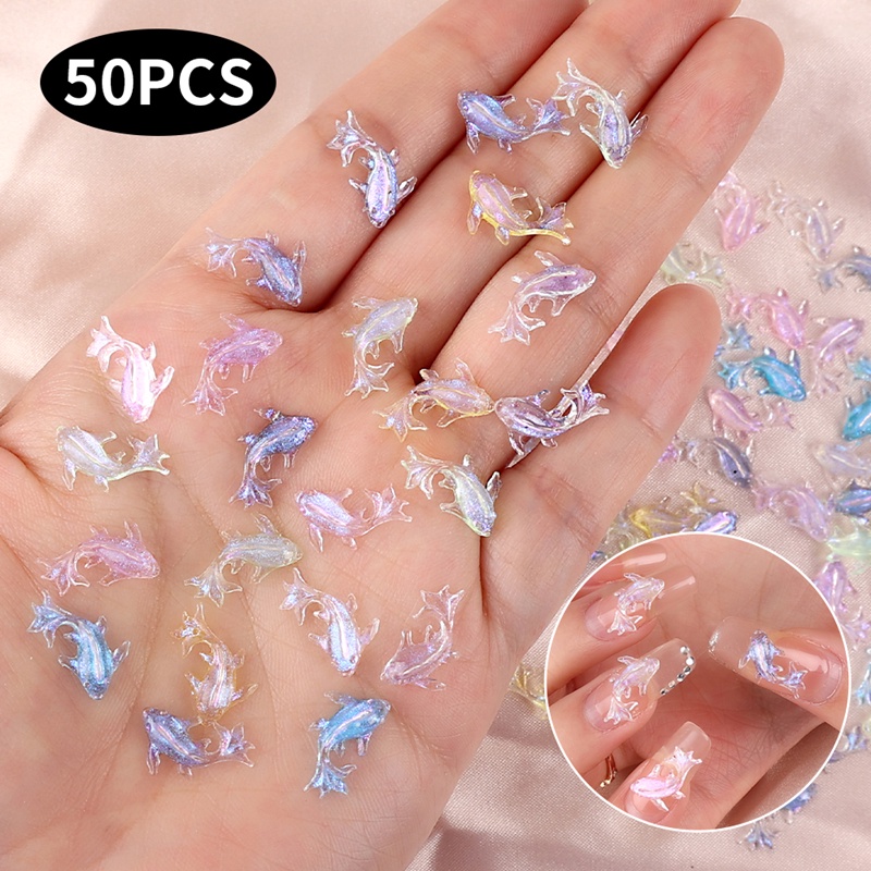 50 Pcs Campur Mini Indah Kartun Resin Dolphin Nail Art Dekorasi 3D Perekat Diri DIY Perhiasan Craft Paku Accesoires