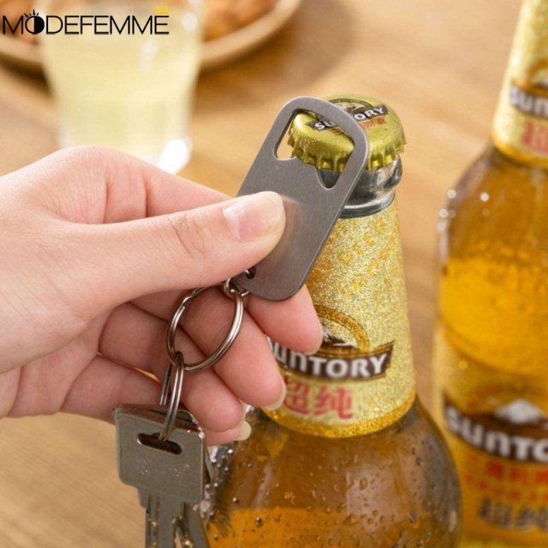 Kreatif Pembuka Botol Stainless Steel Pembuka Botol Mini Portable Kunci Rantai Pembuka Botol Aksesoris Gantungan Kunci Minimalis Tutup Lepas