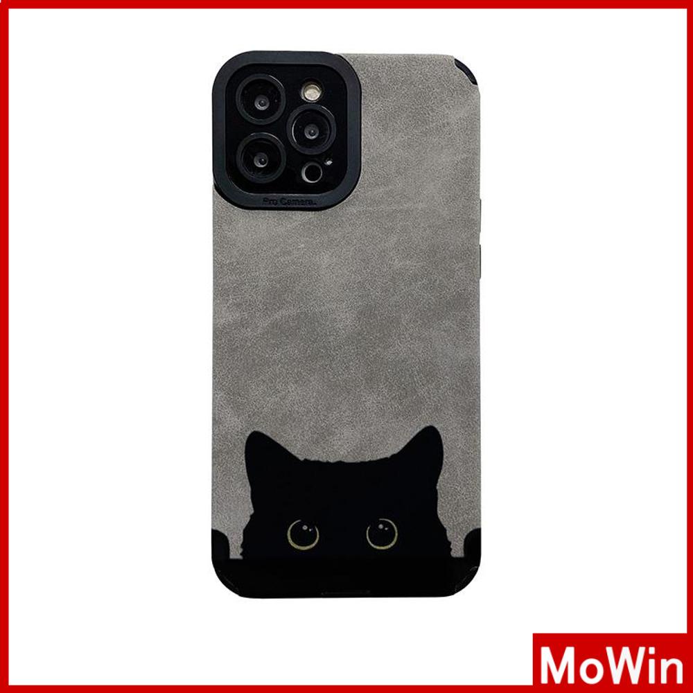 Case iPhone 14 Pro Max iPhone Case Abu-abu Murid Patch Suede Shockproof Kamera Case Pelindung Kucing Hitam Lucu Kompatibel dengan iPhone 13 Pro Max 12 Pro Max 11 Xr X Max 7Plus 8Plus