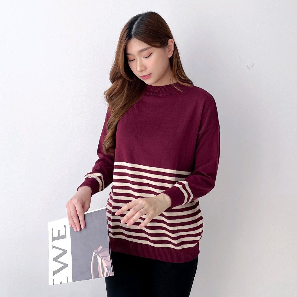 EIKO KNIT TOPS - sweater rajut katun wanita motif garis garis