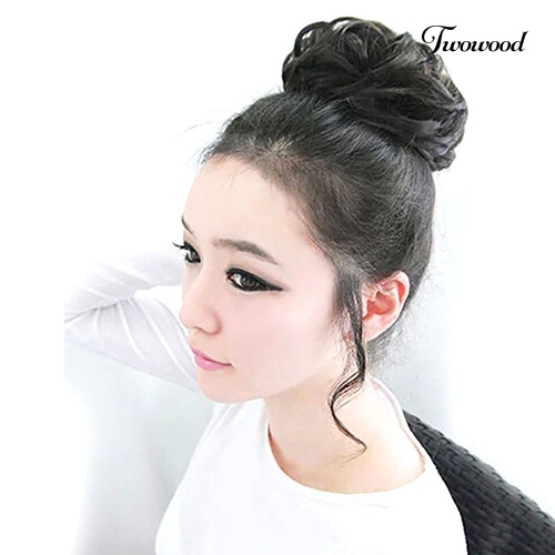 Twowood Hot Wanita Lady Wavy Curly Dish Rambut Sanggul Ekstensi Sopak Chignon Scrunchie