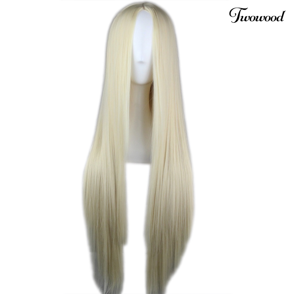 Twowood Fashion Wanita Warna Solid Belah Tengah Panjang Lurus Wig Cosplay Sopak