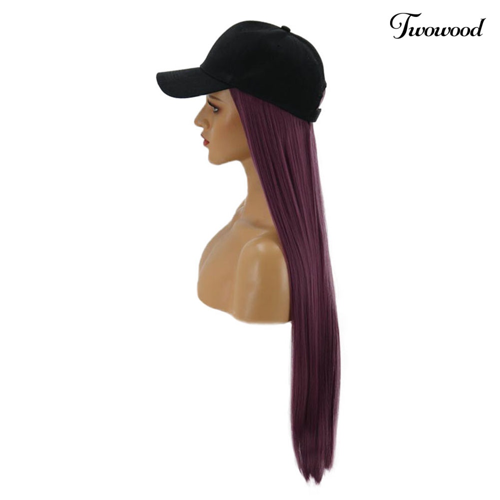 Twowood Charming Women Long Straight Rambut Sintetis Ekstensi Wig Sopak Dengan Topi