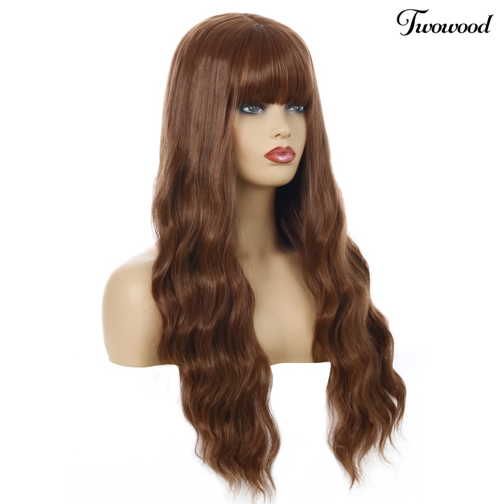 Twowood Fashion Wanita Cosplay Pesta Harian Panjang Keriting Wig Sopak Rambut Imitasi Dengan Poni