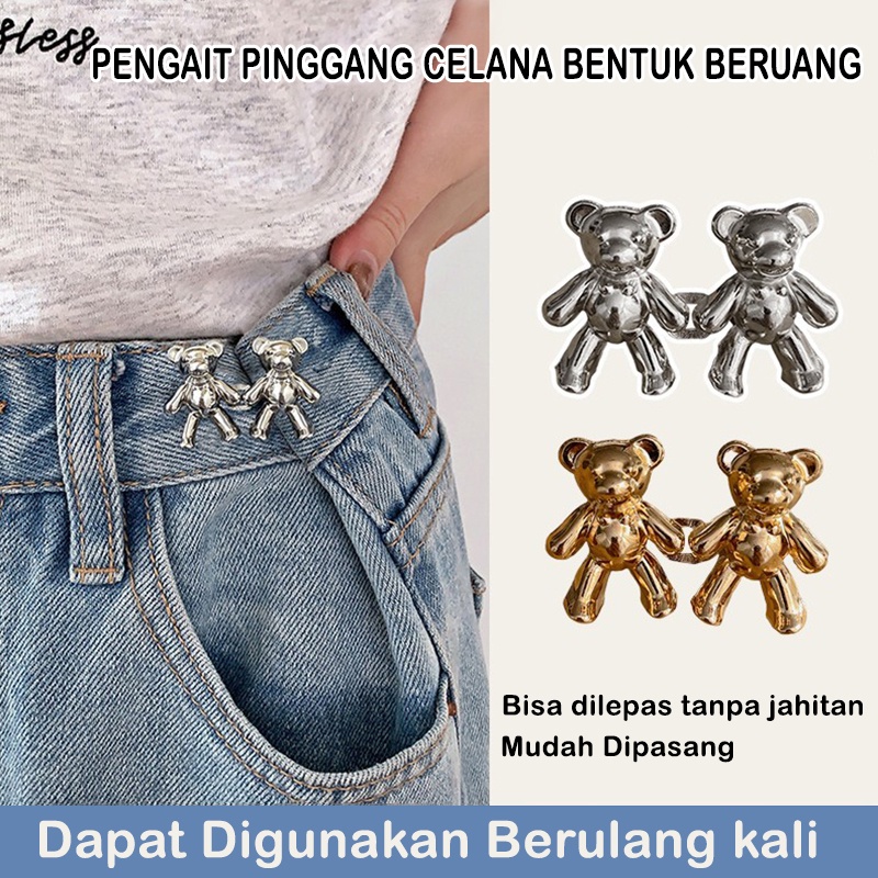 Kancing Jeans Kait Pengecil Beruang Lepas Pasang Pengait Celana Gesper Aksesoris Fashion Import AK286