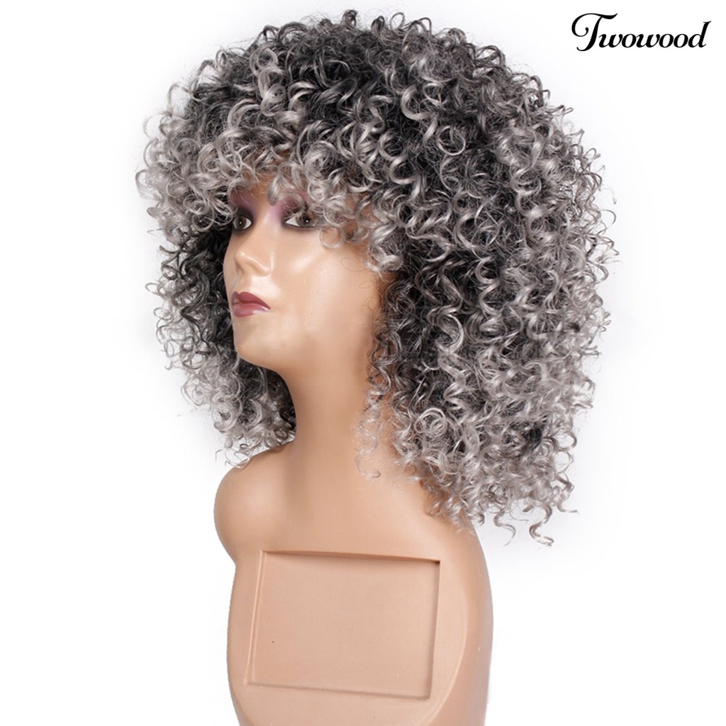 Twowood Explosion Wig Nyaman Cosplay Abu-Abu Rambut Pendek Keriting Afrika Ombre Cosplay Wig Untuk Pesta