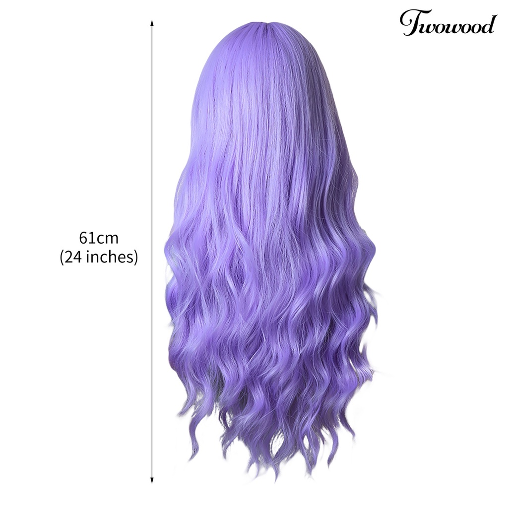 Twowood Wanita Wig Rambut Rapi Poni Bernapas Ringan Halloween Cosplay Wig Gelombang Panjang Untuk Perempuan