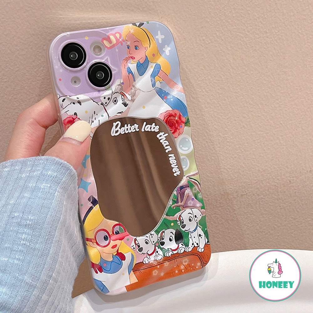 IPHONE Kartun Lucu Disney Princess Cermin 3D Pola Lipit Casing Ponsel Untuk Iphone14 13 12 Pro Max Case Iphone11Sarung Belakang Tahan Guncangan Lembut