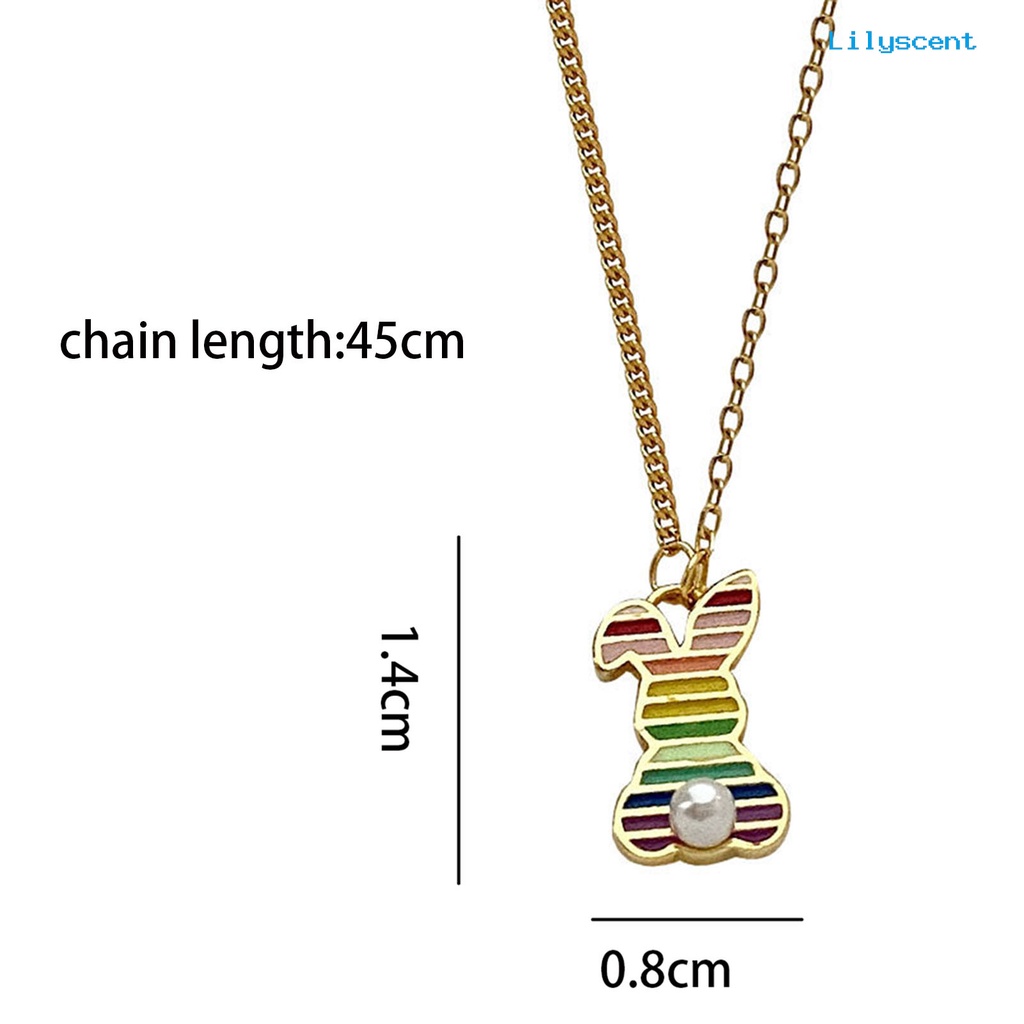 [LS]Wanita Kalung Rainbow-dripping Minyak Bergaris Mutiara Imitasi Elegan Kelinci Liontin Klavikula Kalung Fashion Perhiasan