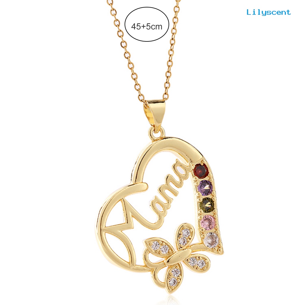 [LS]Charm Kalung Electroplating Shiny Rhinestone Cubic Zirconia Geometris Leher Dekorasi Tahan Luntur Cinta Hati Ibu Liontin Kalung Hadiah Hari Ibu