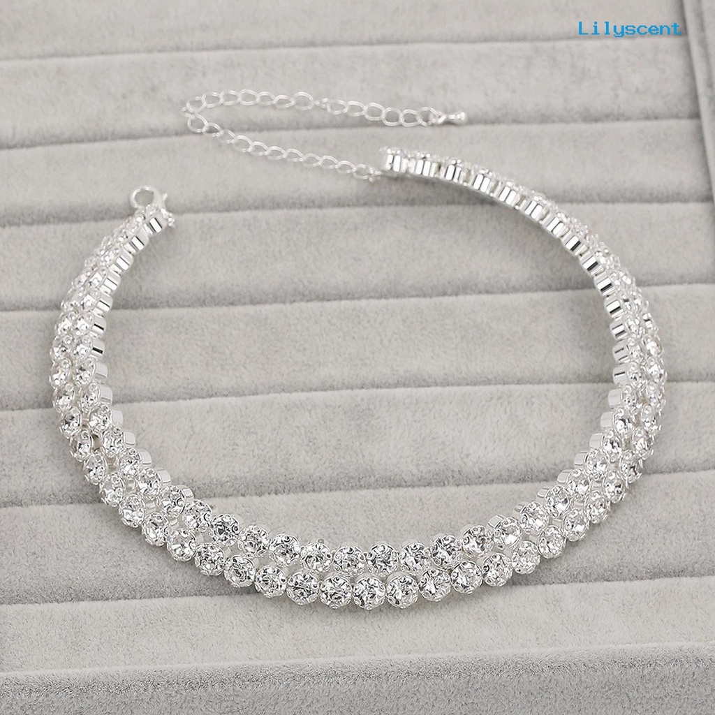 [LS]1 Set Perhiasan Berlian Imitasi Elegan Set Untuk Wanita Alloy Kristal Imitasi Choker Kalung Anting Gelang Ideal Untuk Pesta Pernikahan Pengantin