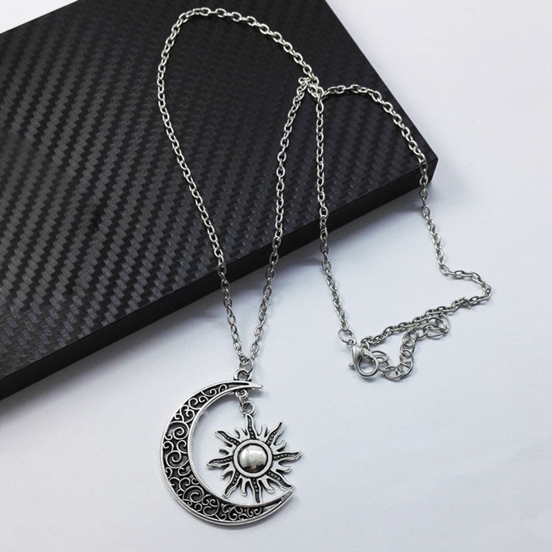 Vintage Sun Moon Pendant Alloy Rantai Kalung Perhiasan Charms