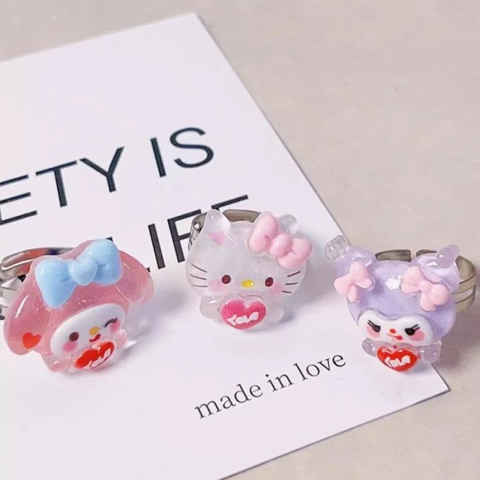 Cincin Anak Melody Timbul Hello kitty Cinnamoroll Resin Kuromi Bear