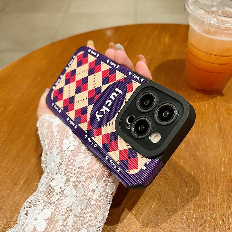 IPHONE Untuk Iphone14 13 12 11 Pro Max X XR XS Max7 8 Plus Kisi Rhombic LUCKY Tekstur Vertikal Kulit Pelindung Soft case