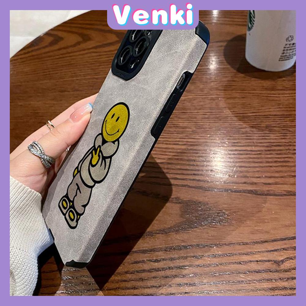 VENKI - Untuk iPhone 11 Case Leather Pupil Suede Case Soft Shockproof Cover Camera Simple Cute Superman Smile Kompatibel dengan iPhone 14 13 Pro max 12 Pro max xr xs 7Plus 8Plus