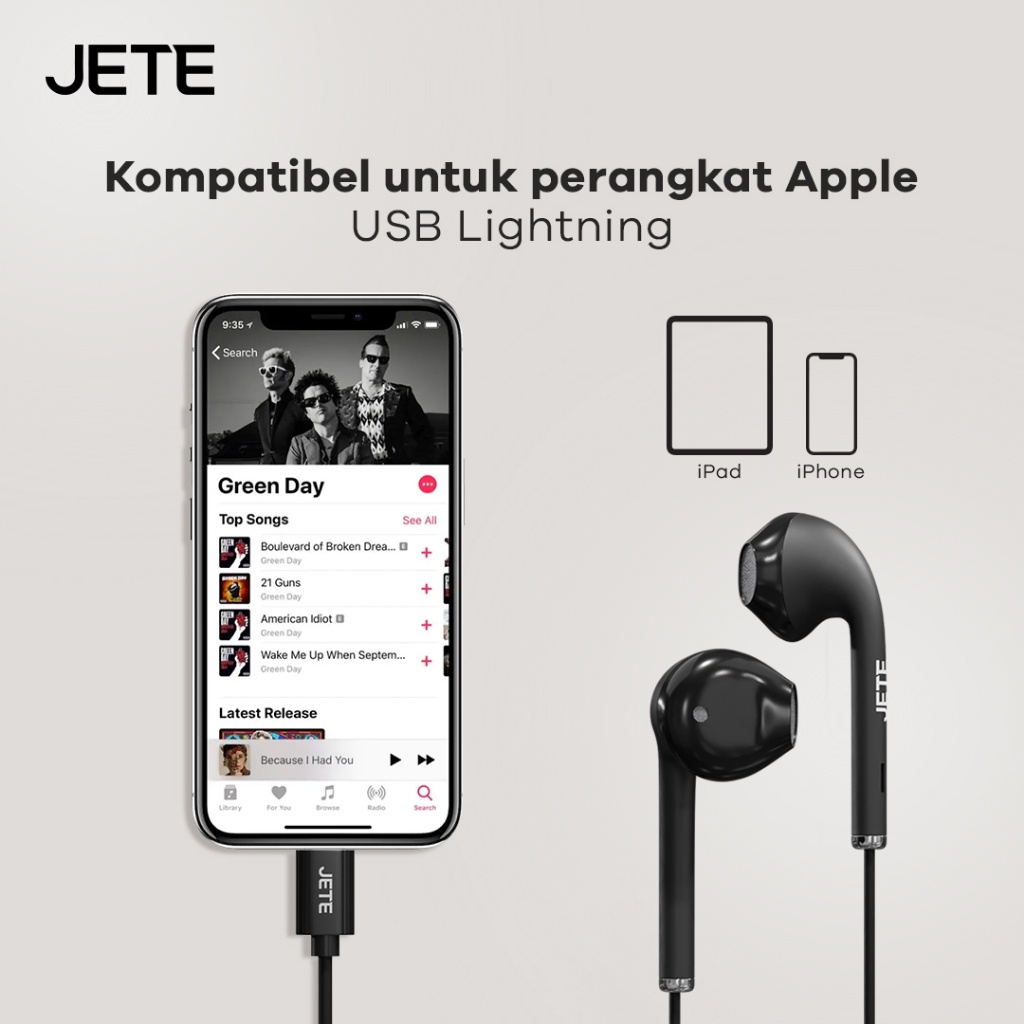 Headset Earphone Lightning JETE Classic 2 - Garansi 2 Tahun