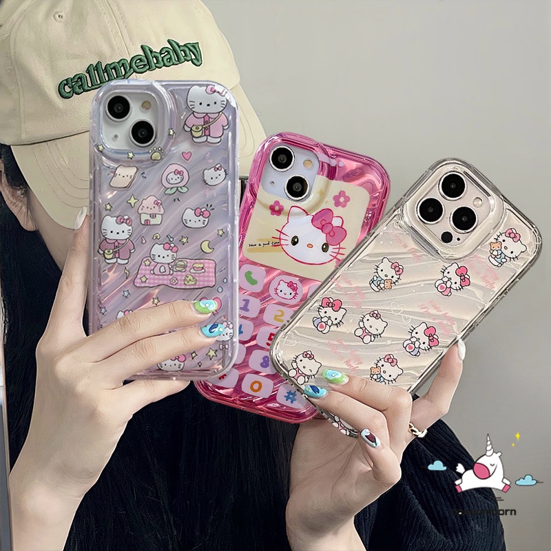 IPHONE Kartun Lucu Hello Kitty Case Kompatibel Untuk Iphone13 11 14 12 Pro MAX XR 7Plus 6 8 6S Plus X XS MAX SE 2020 3D Stereo Korgasi Kreatif Vintage Angka keypad Kartu Warna Case