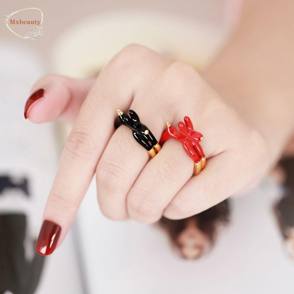 Mxbeauty Cincin Jari Enamel Lucu Punk Elegan Hewan Manis Unik Tembaga Anjing Pet Golden Ballon Puppy Ring