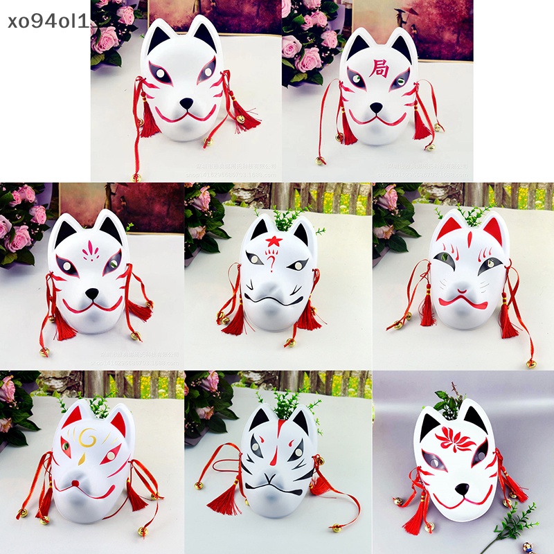 Xo Topeng Full Face Cosplay Rubah Buatan Tangan Jepang Dengan Rumbai Kecil Lonceng Masquerade OL